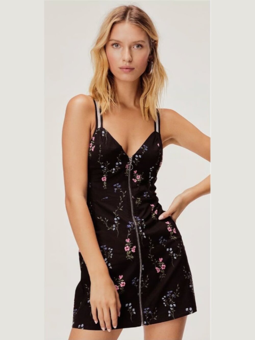 For Love & Lemons Floral Zip Front Mini Dress Size S